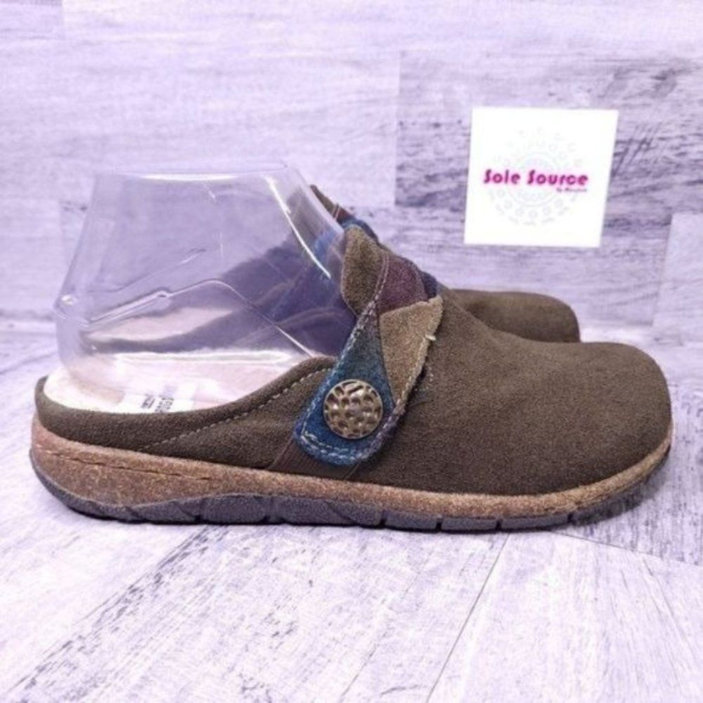 Earth Origins Warm Faux Fur Lined Suede Slip on Mule Clog Green Women's sz 7